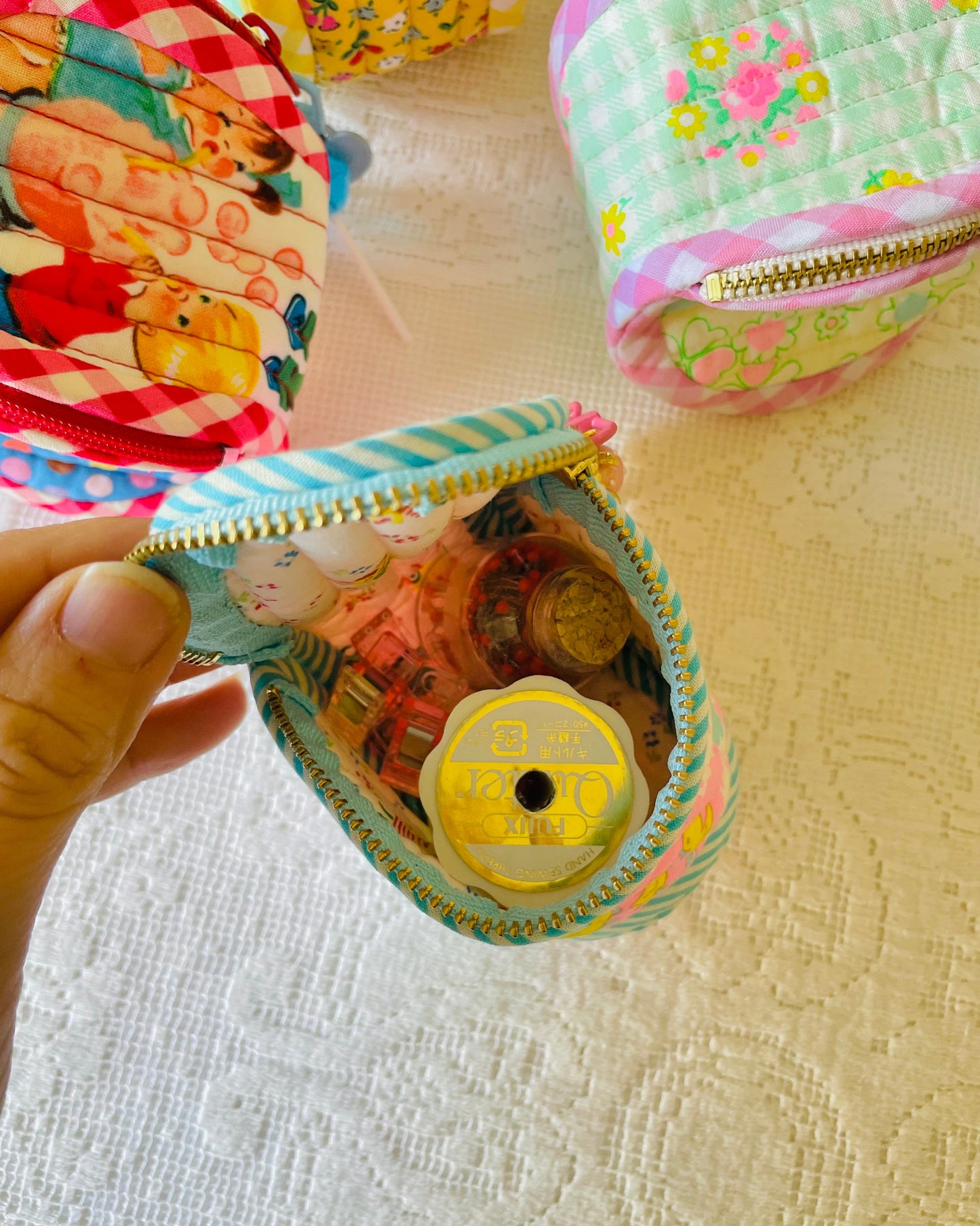 Sewing Kit -- Littleton Pouch (antique pink & blue)