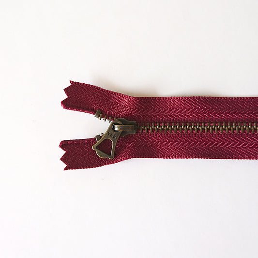 YKK Brone Zipper with Tulip Pull - Dark Red (25cm)