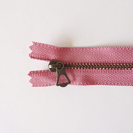 YKK Brone Zipper with Tulip Pull - Dark Pink (25cm)