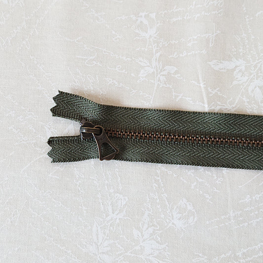 YKK Brone Zipper with Tulip Pull - Dark Green (25cm)