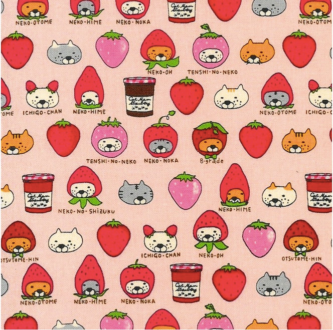 Cat fabric - Strawberry and Jam Cat (pink)