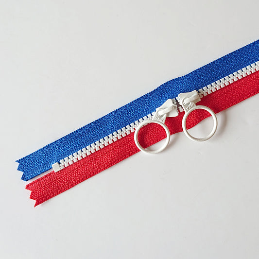 YKK Triple Zipper- Red & Blue With White Zip  (50cm)
