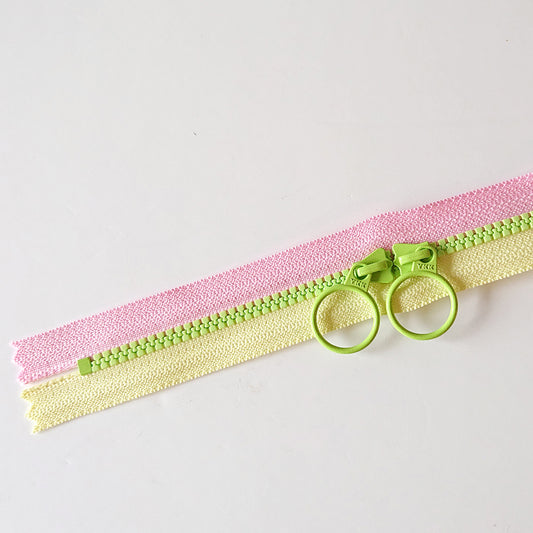 YKK Triple Zipper- Lime and Yellow with Pink Zip  (50cm)