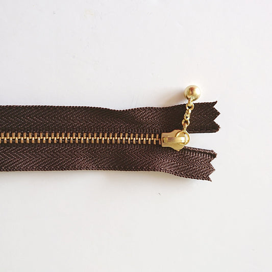 YKK Metalic Zippers with Water-drop Pull - Dark Brown (20CM/8inches)