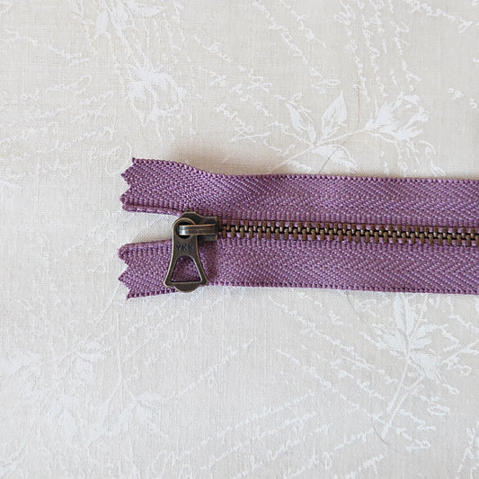 YKK Bronze Zipper with Tulip Pull - Purple (15cm)
