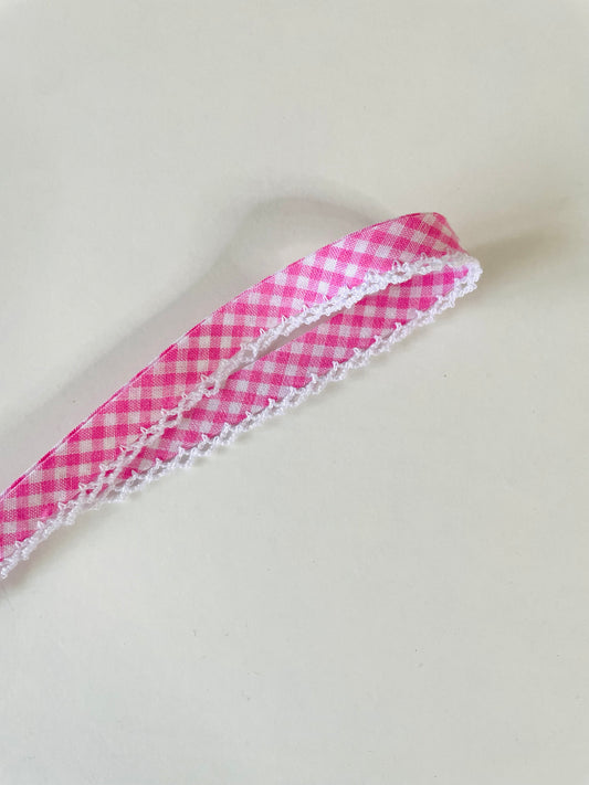 Crochet-edged Poplin Bias Binding (Double Fold)  (pink)
