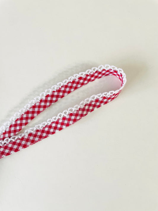 Crochet-edged Poplin Bias Binding (Double Fold)  (red)