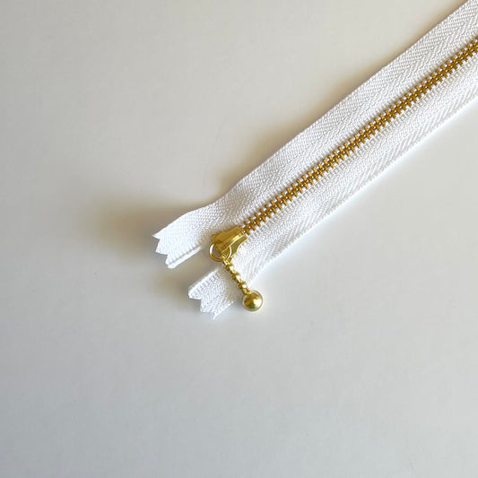 YKK Metalic Zippers with Water-drop Pull - White (10" -25CM)