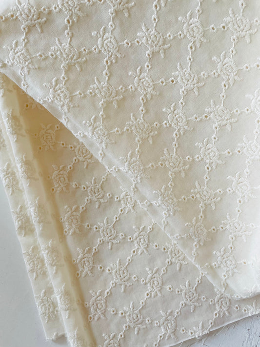 Embroidered Cotton Fabric --  Lattice Roses (Extra Wide)