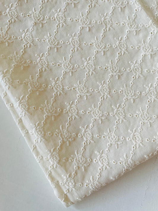 Embroidered Cotton Fabric --  Lattice Roses (Extra Wide)