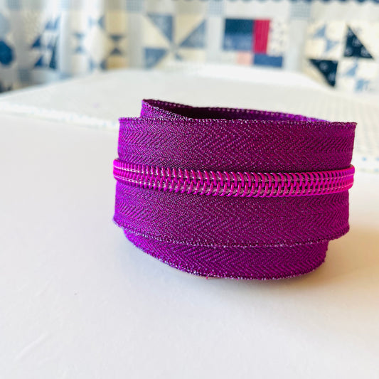 Free Length Zipper (#5) -- Glittering Pink Tape & Pink Zip Teeth