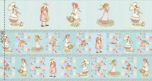 !! PRE ORDER !! Holly Hobbies Panel - Girl with Summer Hat • Blue (40cm x 110cm)