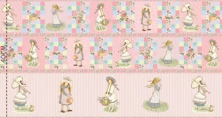 !! PRE ORDER !! Holly Hobbies Panel - Girl with Summer Hat • Pink (40cm x 110cm)