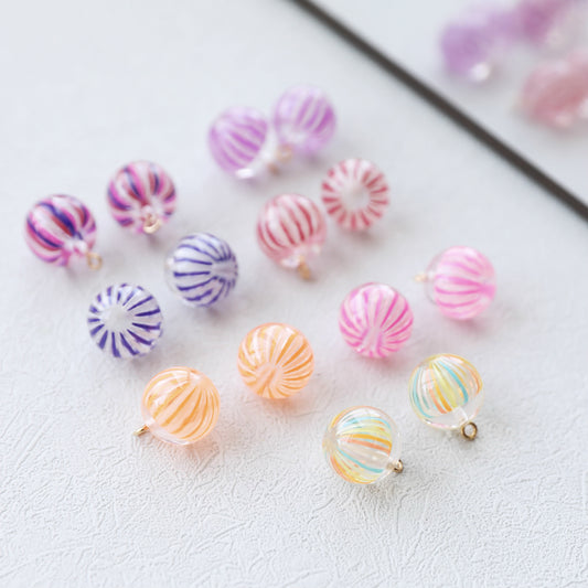 Zipper Charm - candy ball (round-pink/white strip)