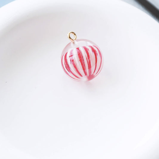 Zipper Charm - candy ball (round-red/white strip)