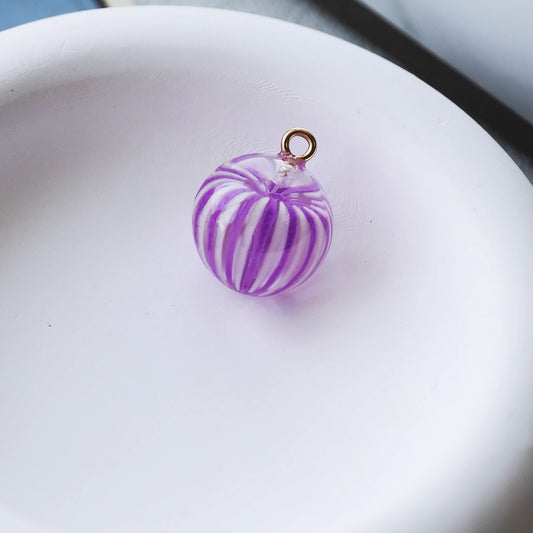 Zipper Charm - candy ball (round-purple/white strip)