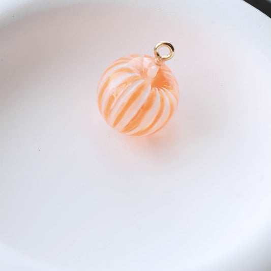 Zipper Charm - candy ball (round-orange/white strip)
