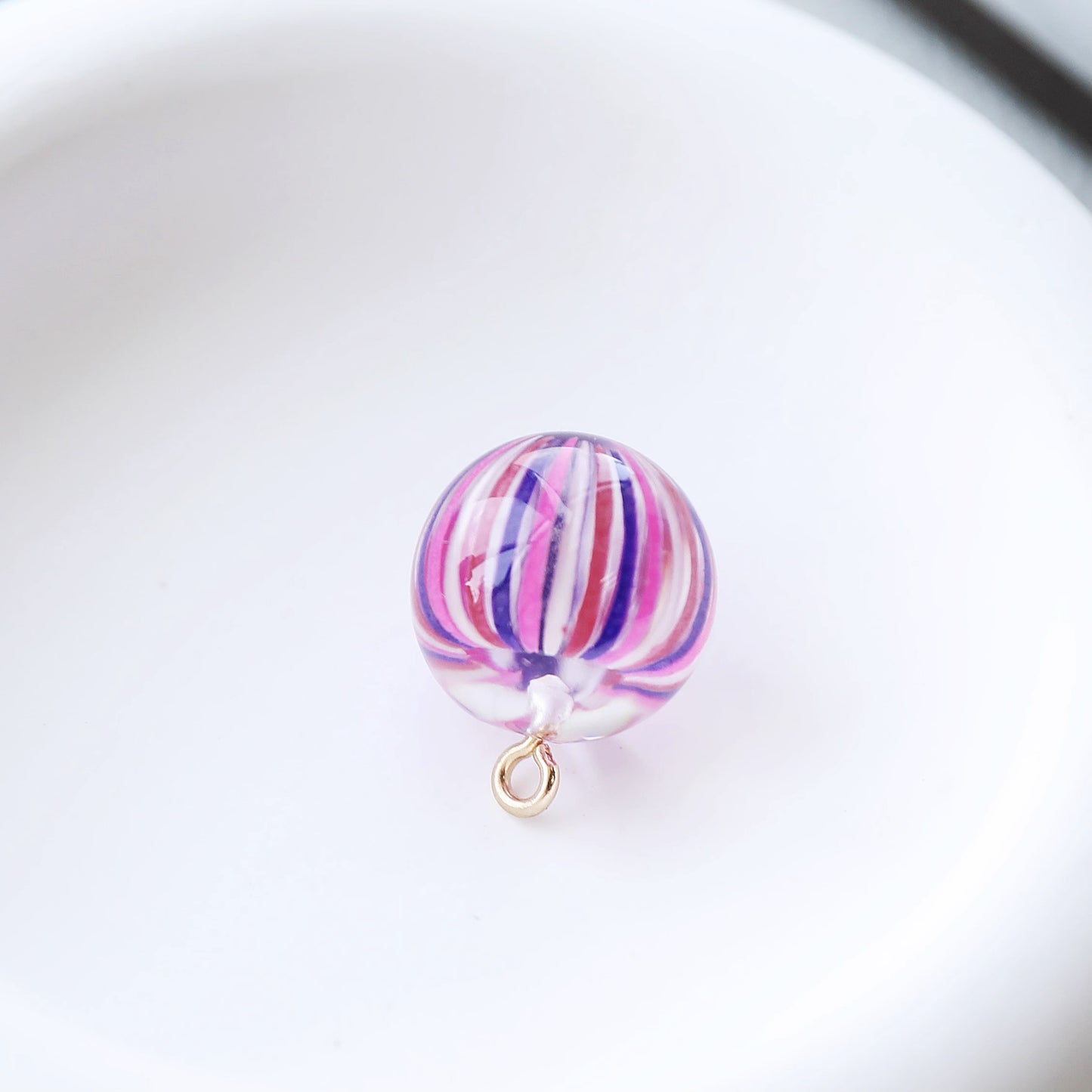 Zipper Charm -  candy ball (round-pink/purple strips)