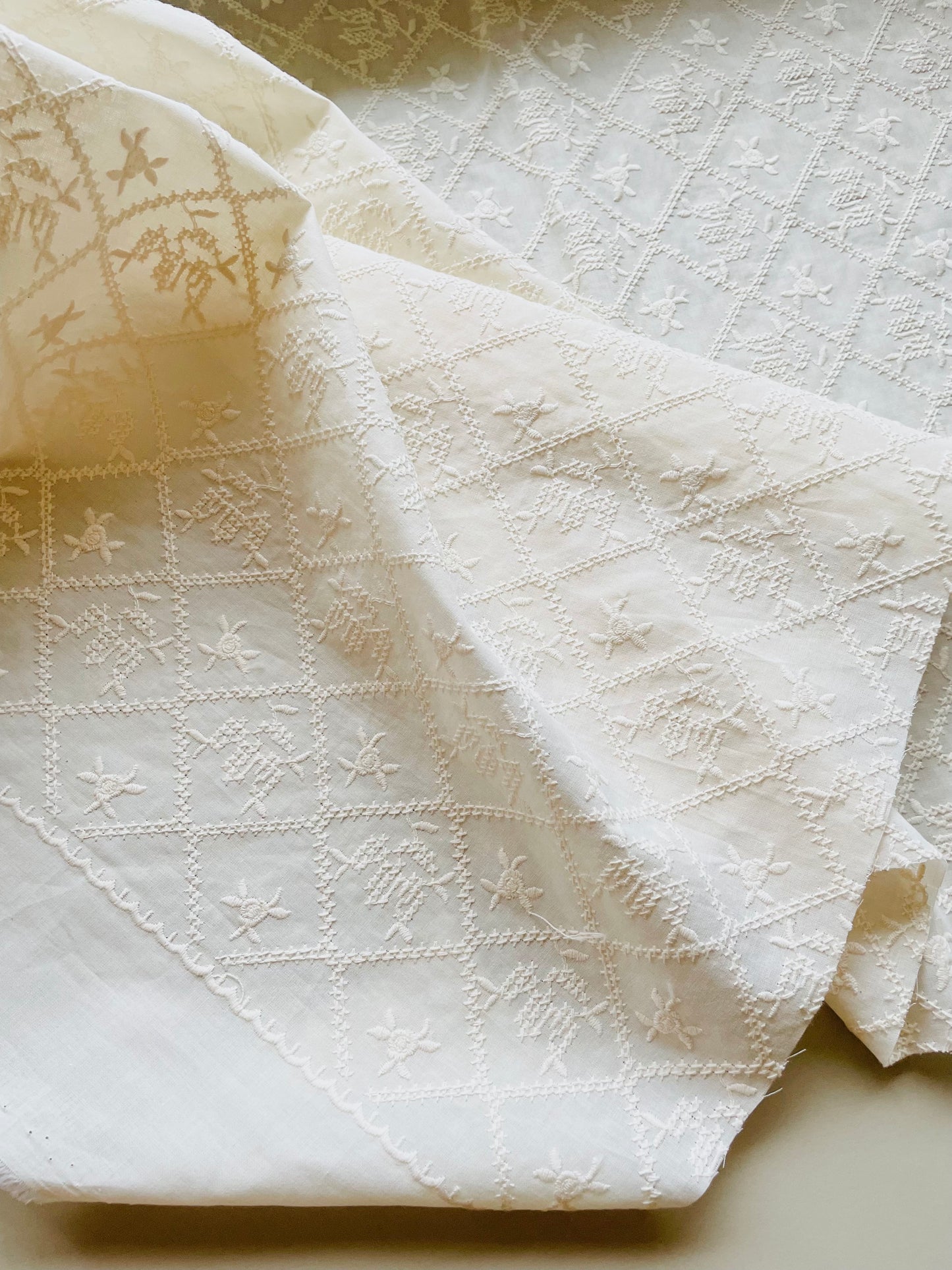 Embroidered Cotton Fabric --  Cross Stitch (Extra Wide)