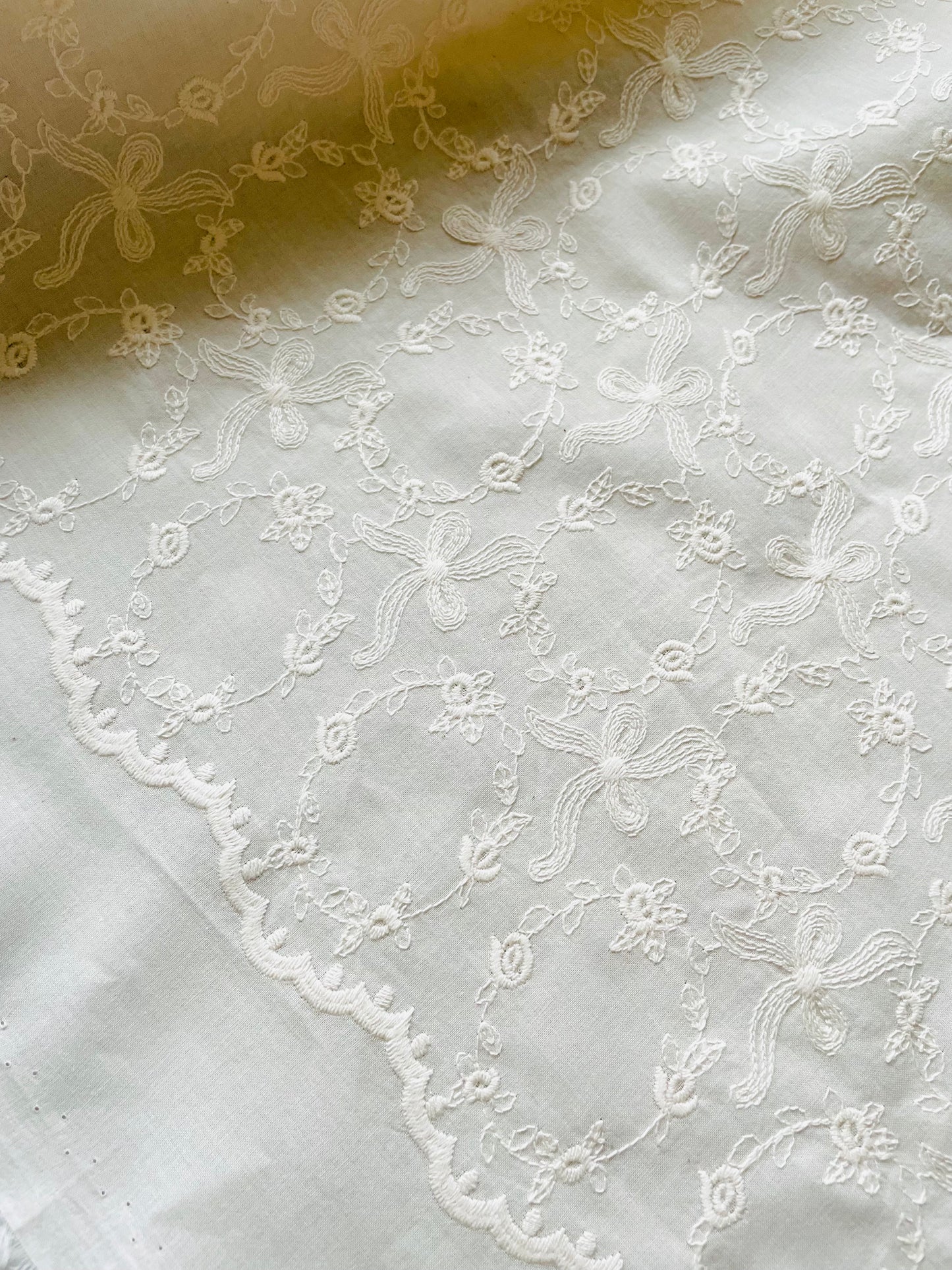 Embroidered Cotton Fabric --  Pretty Bow (Extra Wide)