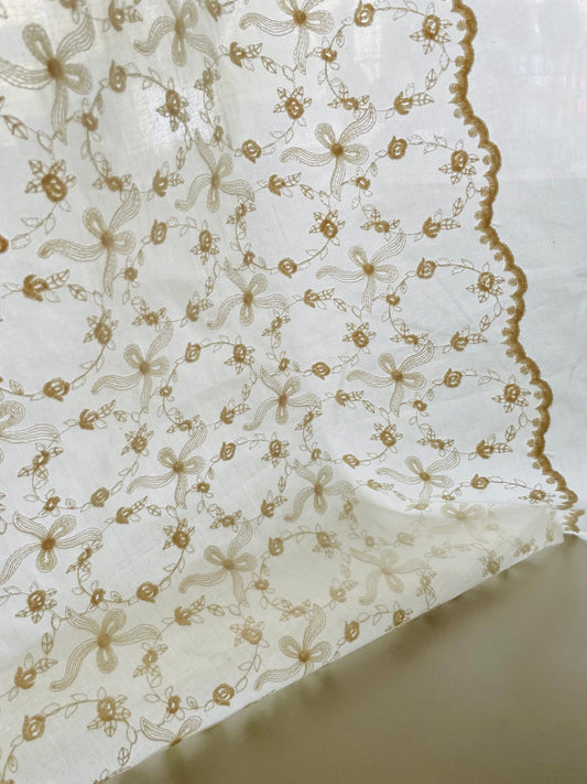 Embroidered Cotton Fabric -- Pretty Bow (Extra Wide)