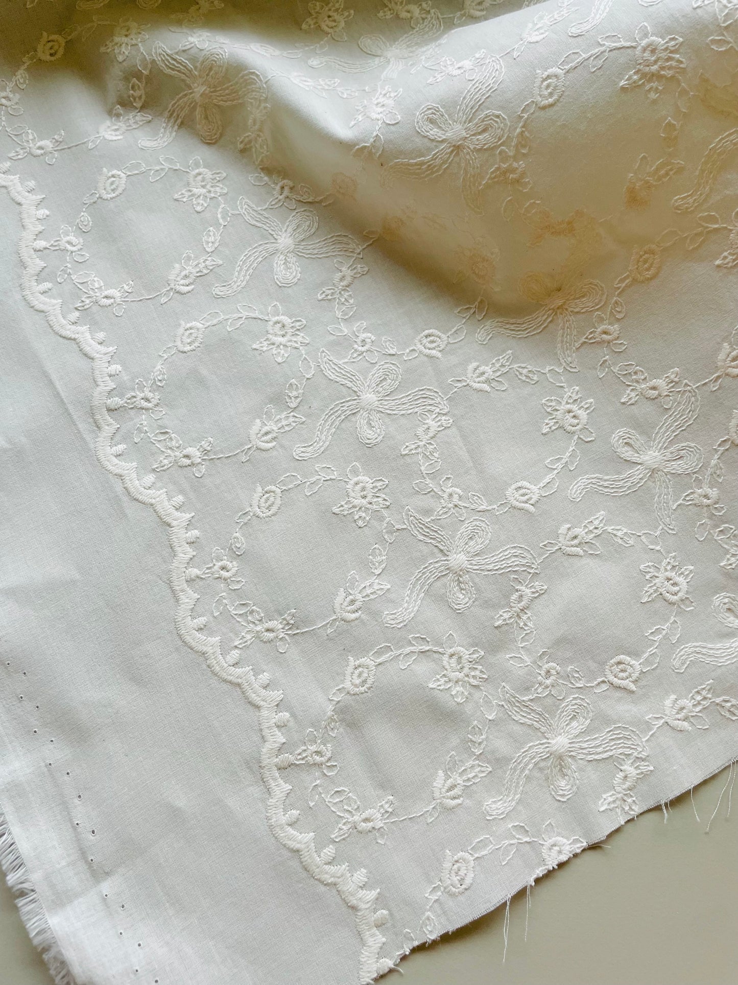Embroidered Cotton Fabric --  Pretty Bow (Extra Wide)