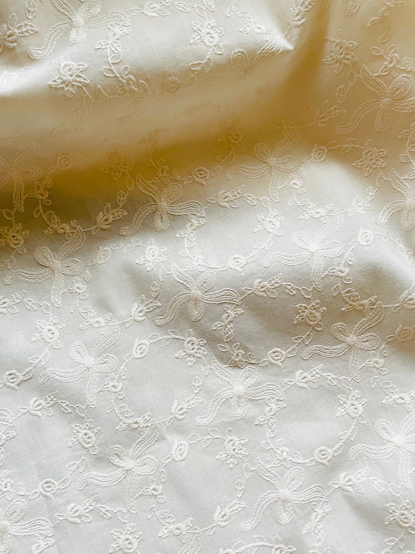 Embroidered Cotton Fabric --  Pretty Bow (Extra Wide)
