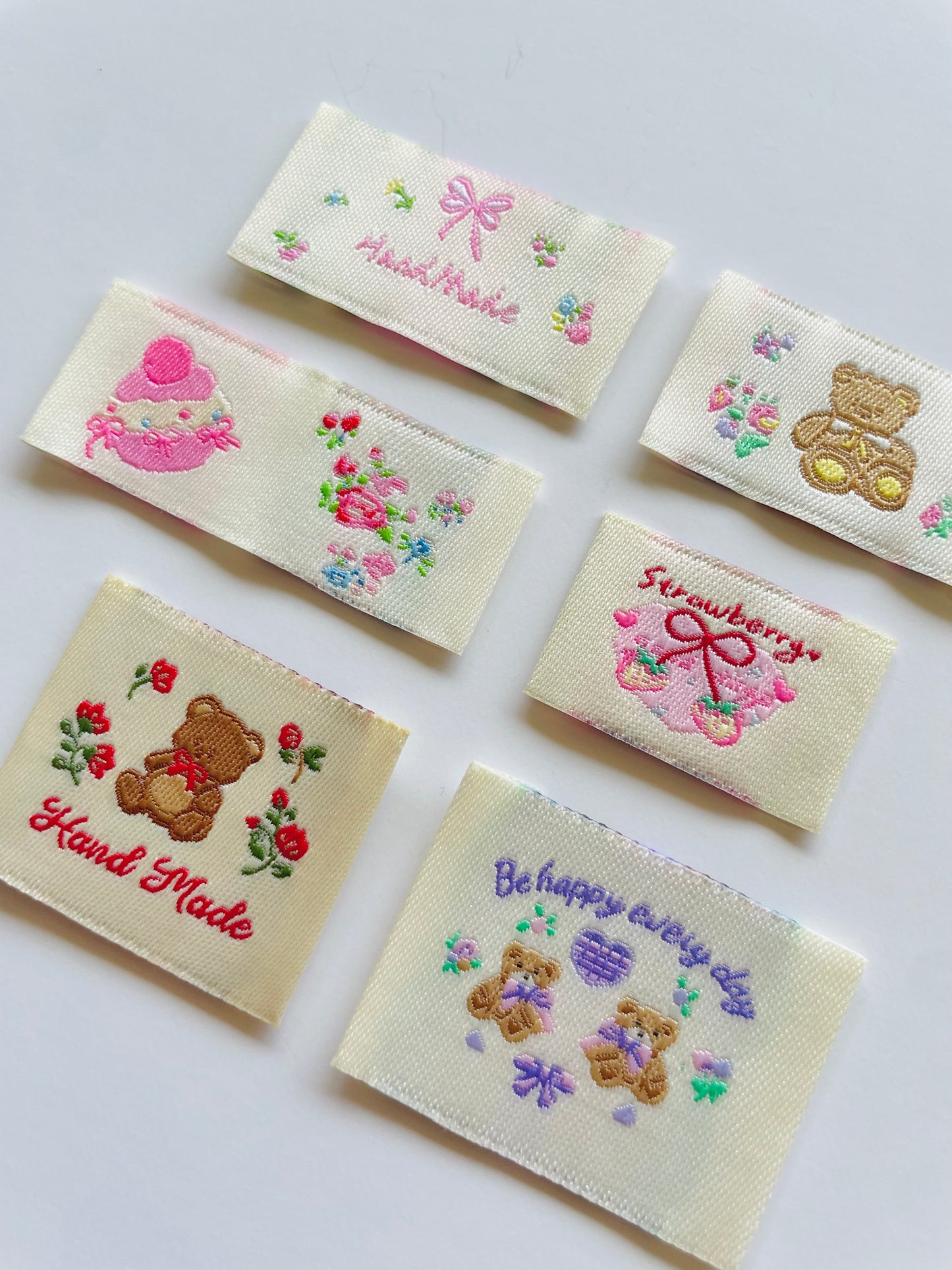 Sewing Label - Cute Teddies and flowers (6pcs)