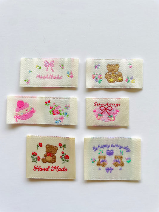 Sewing Label - Cute Teddies and flowers (6pcs)