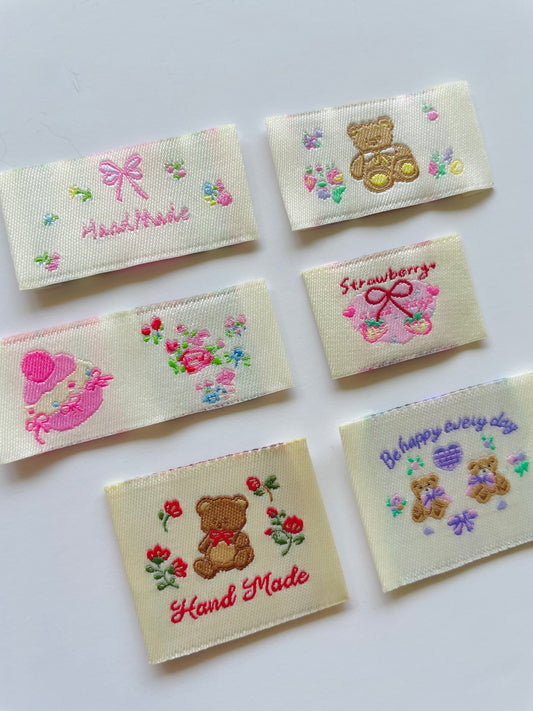 Sewing Label - Cute Teddies and flowers (6pcs)