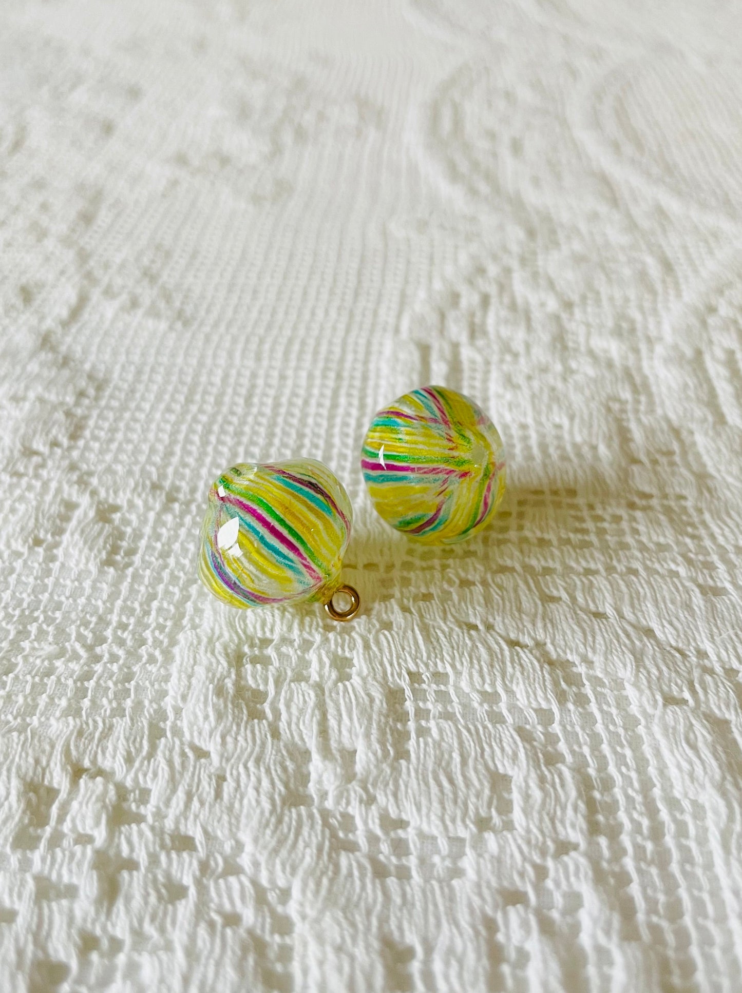 Zipper Charm -  candy ball (lantern - yellow/blue/pink strip)