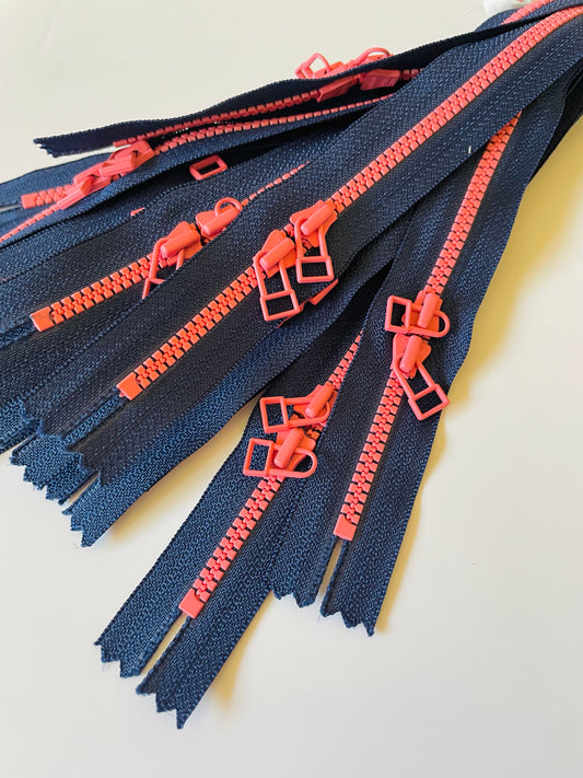 YKK Rasin Zippers with double pull - (navy/pink)(16"-40CM)