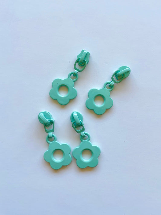 Continuous zipper slider set - Flower (turquoise)