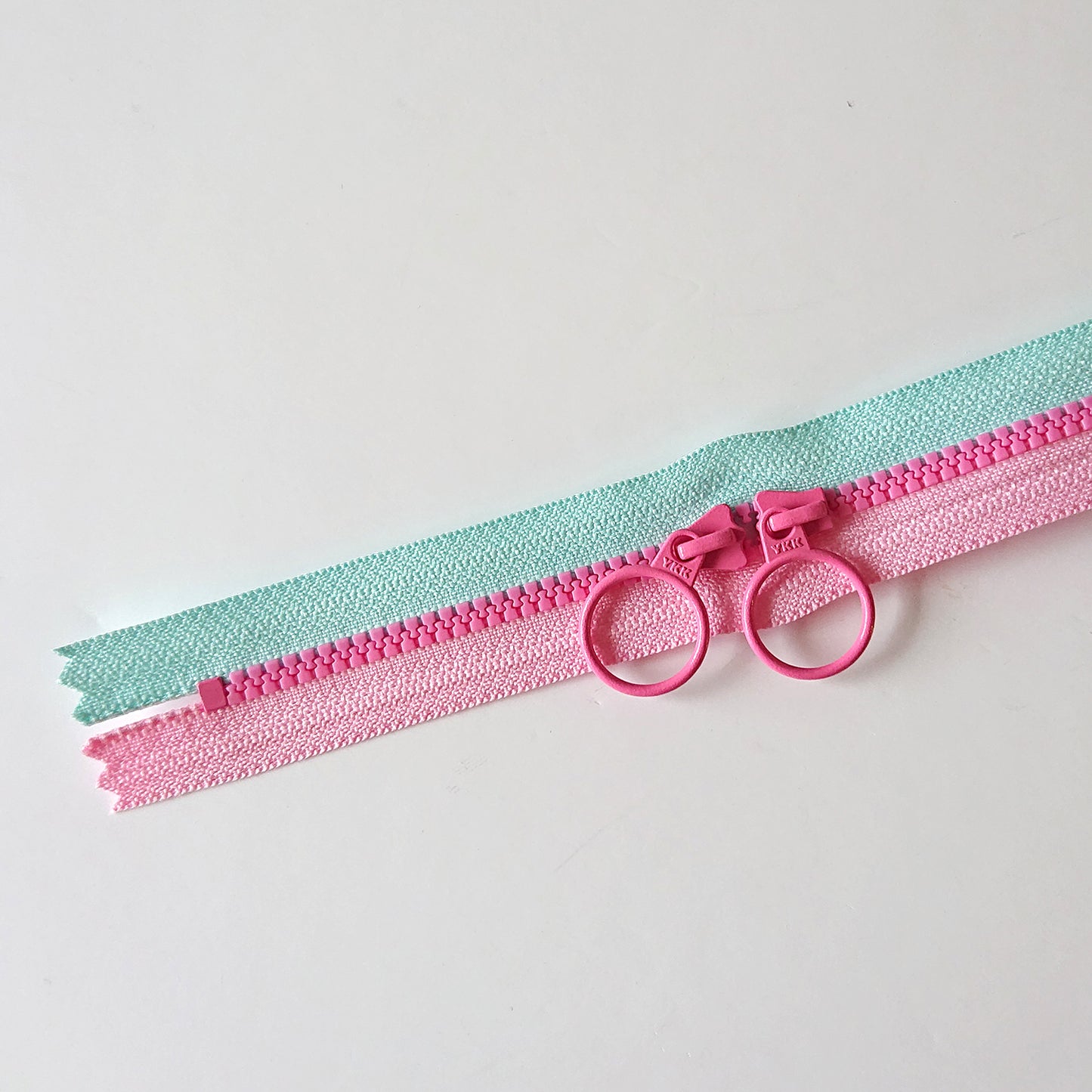 YKK Triple Zipper- Light Blue and Pink with Rosy Pink Zip  (50cm)