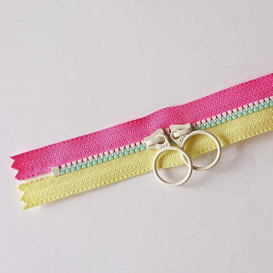 YKK Triple Zipper- Pink and Yellow With White & Mint Zip (50cm)
