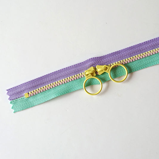 YKK Triple Zipper- Lilac and Turquoise With Yellow & Lilac Zip (50cm)