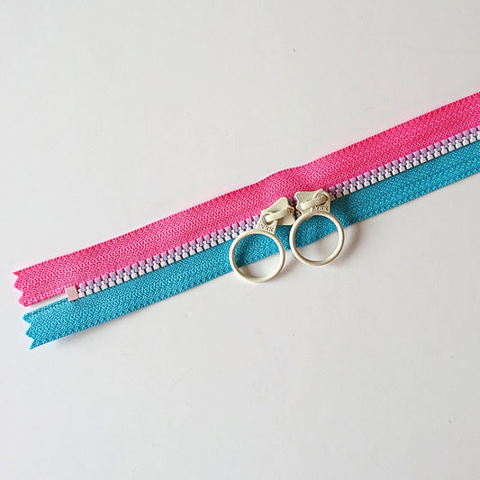 YKK Triple Zipper- Pink and Blue with White Zip (50cm)
