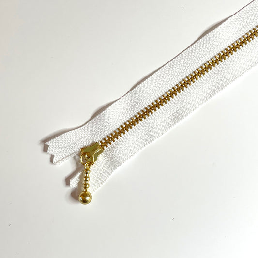 YKK Metalic Zippers with Water-drop Pull - White (6 1/4" -16CM)