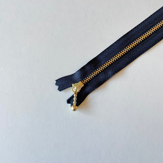 YKK Metalic Zippers with Water-drop Pull -  Dark Blue (6 1/4" -16cm)