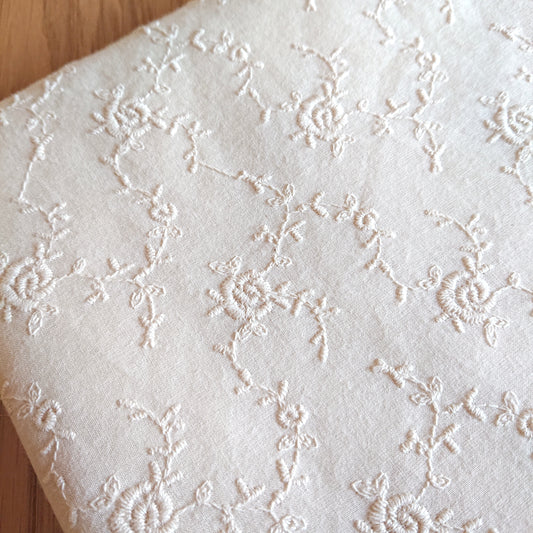Embroidered Cotton Fabric -- Small Roses (Extra wide)