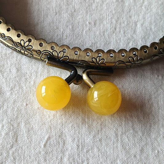 Metallic Purse Clasp Frame with Round Beads -- Amber Yellow