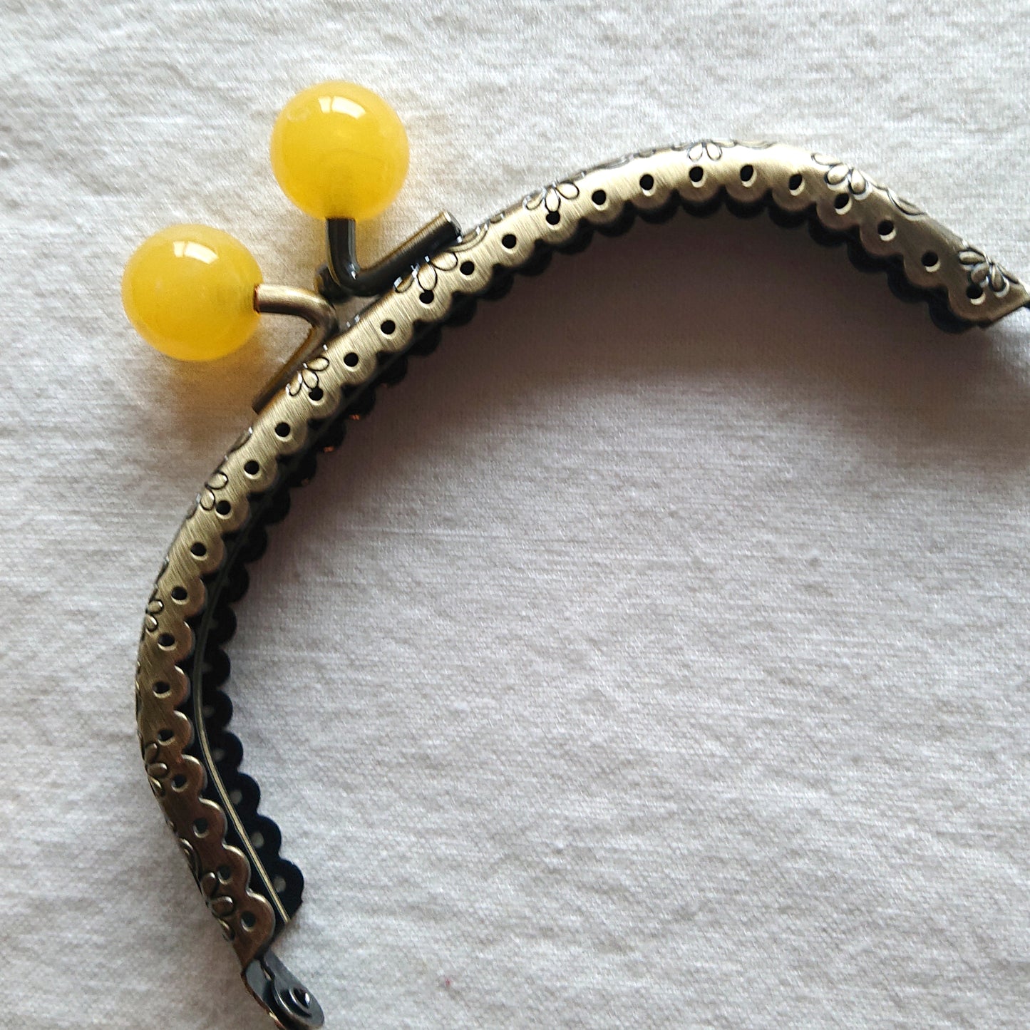 Metallic Purse Clasp Frame with Round Beads -- Amber Yellow